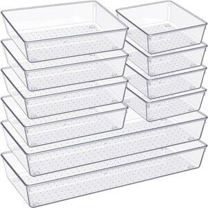 Clear Plastic Drawer Organizer Trays 10 Pack Kitchen Bathroom Vanity Bins